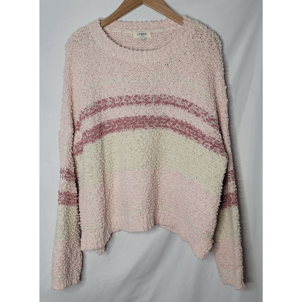 Umgee- Women's Popcorn Pink striped sweater- size Large